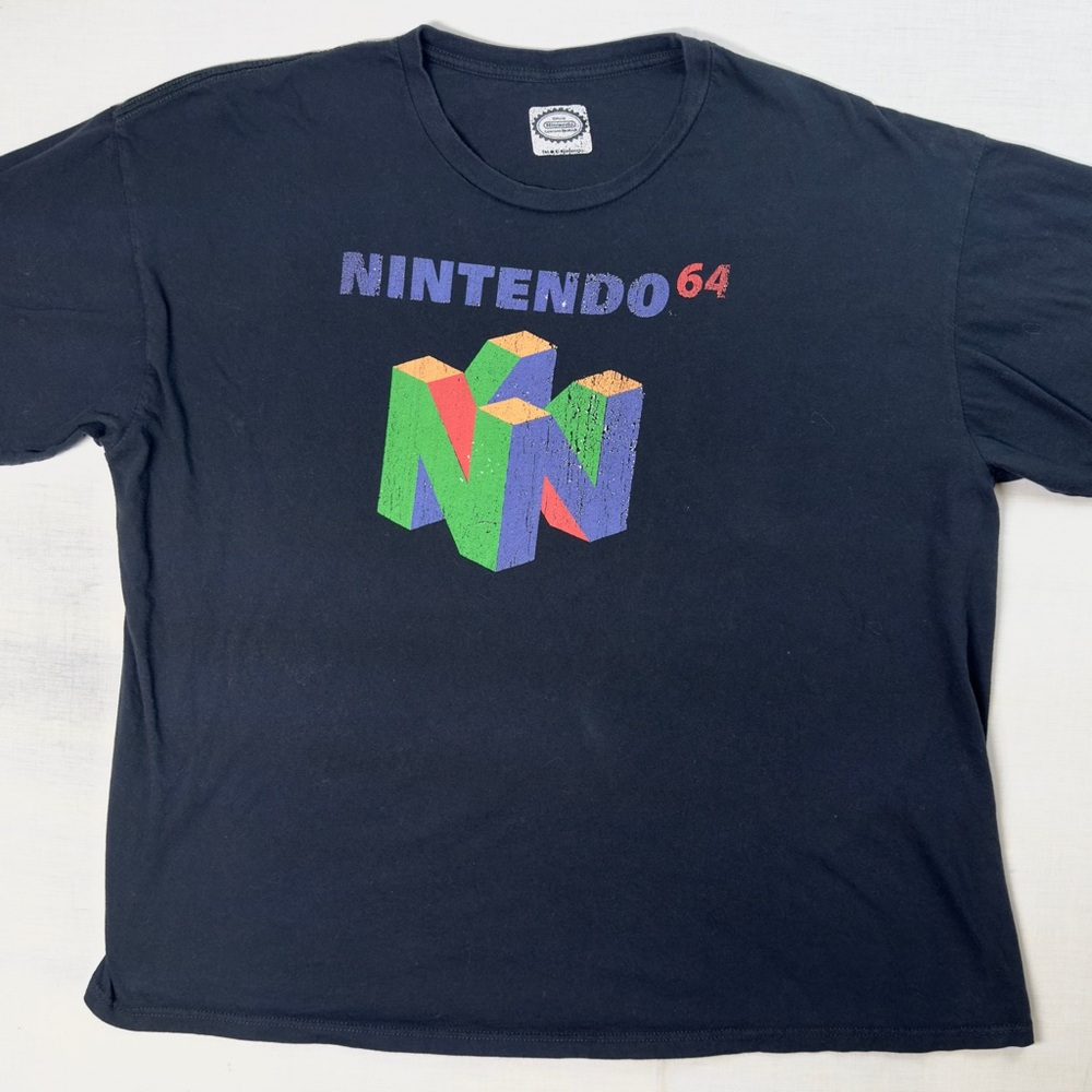 NINTENDO 64 (N64) Logo Black Short Sleeve T-Shirt Size XL 100% Cotton